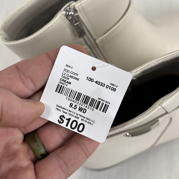 NWT Liz Claiborne Women Cream Tudor Stacked Heel Booties Sz 9 W New $100 Msrp. - Picture 8 of 8